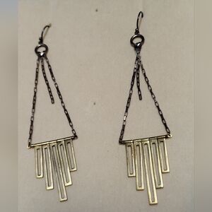 Vintage GAS Bijoux Handcrafted Mixed Metal Geometric Dangle Art Deco Earrings